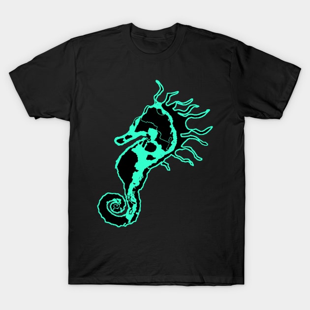 Sleepy Seahorse Aqua/Black T-Shirt by SleepySeahorse